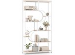 Costway Libreria A 5 Livelli, Scaffale In Piedi Con Ripiani, Scaffale Espositivo Con Struttura In Metallo, Scaffale Portaoggetti Geometrico, Naturale E Bianco