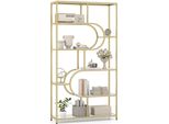 Costway Libreria A 5 Livelli, Scaffale In Piedi Con Ripiani, Scaffale Espositivo Con Struttura In Metallo, Scaffale Portaoggetti Geometrico, Bianco E Oro