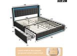 Letto Imbottito 160 X 200 Cm, Testata A Led, 4 Cassetti E Funzione Di Ricarica Usb, Lino, Grigio Scuro