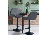 Set Di 2 Sgabelli Da Bar - Sedili In Velluto - Altezza Regolabile, Girevole A 360° | Colore: Grigio Scuro. Materiale Del Telaio: Metallo Nero Opaco
