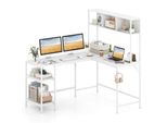 Costway Scrivania, Scrivania Angolare Con Libreria, 2 Ripiani E Gancio Per Cuffie, Scrivania Da Gioco 150X120Cm, Scrivania In Legno Per Computer, Scrivania Da Lavoro, Bianco