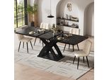 Tavolo Da Pranzo Rettangolare Flieks Tavolo Da Sala Da Pranzo Allungabile, Tavolo Da Cucina Tavolo Da Balcone In Legno, Tavolo Da Cucina In Legno Per 6 Persone, 120-160X80X75Cm, Nero