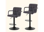 Set Di 2 Sgabelli Da Bar In Velluto - Regolabile In Altezza E Girevole - Con Schienale E Braccioli - Seduta Imbottita - Design Moderno - Grigio Chiaro