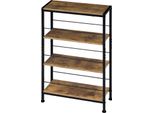Scaffale - Scala A 4 Livelli - Stretto L50 X H78 X P20 Cm - Mdf Classe E1 + Metallo - Portata 60 Kg - Indipendente - Marrone E Nero Vintage