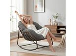 Lvhom Sedia A Dondolo Con Cuscino Imbottito, Sedia In Rattan Con Struttura In Acciaio, Sedia A Dondolo Con Copertura In Corda, Poltrona Per Balcone, Grigio