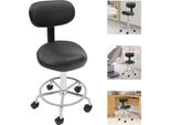 Sgabello A Sella - Sgabello Da Bar Con Schienale - Girevole A 360° - Altezza Regolabile Da 45 A 59 Cm - 5 Ruote - Carico Massimo 150 Kg - Schienale Ergonomico A 15° - Nero. Carico 150 Kg - Schienale Ergonomico A 15° - Nero