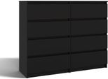 Moderna Cassettiera Con 8 Cassetti Malwa M8 120 – Cassettiera Spaziosa, Design Senza Maniglie | Colore: Nero