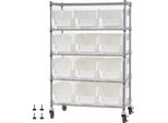 Succebuy Scaffalatura A Pavimento Con 5 Livelli E 12 Scatole Impilabili, Sistema Di Scaffalatura Con Rotelle, Soluzione Di Archiviazione Mobile Per Garage, Magazzino, Ufficio, Ristorante, Aula E Cucina