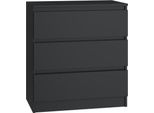 Moderna Cassettiera Grande Malwa M3 Con 3 Cassetti – Design Senza Maniglie | Colore: Nero | Dimensioni: 75X70X40 Cm