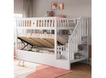 Letto A Castello Flieks 90X200Cm Con Ripiano, Letto Idraulico Per Bambini Con Contenitore, Letto A Castello Con Protezione Anticaduta E Rete A Doghe, Letto Singolo Bianco