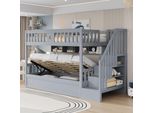 Letto A Castello Flieks 90X200Cm Con Ripiano, Letto Idraulico Per Bambini Con Contenitore, Letto A Castello Con Protezione Anticaduta E Rete A Doghe, Letto Singolo Grigio