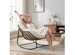 Lvhom Sedia A Dondolo Con Cuscino Imbottito, Sedia In Rattan Con Struttura In Acciaio, Sedia A Dondolo Con Copertura In Corda, Poltrona Per Balcone, Beige