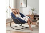 Lvhom Sedia A Dondolo Con Cuscino Imbottito, Sedia In Rattan Con Struttura In Acciaio, Sedia A Dondolo Con Copertura In Corda, Poltrona Per Balcone, Blu