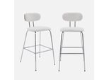 Set Di 2 Sgabelli Da Bar Legno Tinto Noce E Tessuto Idrorepellente Gambe In Metallo Cromato, Bianco