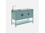 Mobile Da Esterno In Acciaio Con Lavandino, 120Cm, Blu Grigio