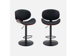 Set Di 2 Sgabelli Da Bar Regolabile Decorazione Legno Curvato E Pelle Finta, 62/83Cm, Noce