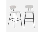 Set Di 2 Sgabelli Da Bar Legno Curvato Tinto Noce E Tessuto Idrorepellente Gambe In Metallo Nero, Bianco