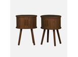 Set 2 Comodini Scandinavi Decorazione Legno 2 Ante Scorrevoli , Noce