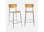 Set Di 2 Sgabelli Da Bar Vintage Metallo E Compensato, Grigio Perlato
