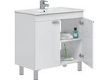 Dmora Mobile Sottolavabo Massiola 80X45X80H Cm Bianco Lucido, Cassetti 2 Ante
