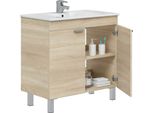 Dmora Mobile Sottolavabo Massiola 80X45X80H Cm Marrone Rovere, Cassetti 2 Ante