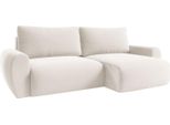 Dmora Divano Letto Con Penisola Paullo 253X153 Cm Bianco Crema, Sfoderabile Cuscini Sfoderabili Contenitore