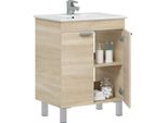 Dmora Mobile Sottolavabo Polino 60X45X80H Cm Marrone Rovere, Cassetti 2 Ante
