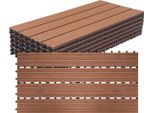 Piastrelle Per Terrazze Izrielar Wpc 8 M², 30 X 60 Cm 48 Pezzi, Doghe Per Terrazze Con 4 Listelli Effetto Legno, Per Pavimentazione Di Giardini E Balconi Con Sistema Di Drenaggio E Incastro A Clic, Marrone