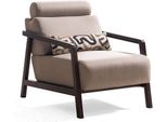 Poltrona Imbottita Beige Designer Struttura In Legno Soggiorno Seduta In Tessuto