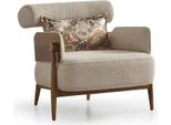 Poltrona In Tessuto Beige Designer Soggiorno Poltrona Imbottita Piedini In Legno