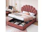 Letto Imbottito Fortuna Lai 140 X 200 Cm, Con Testiera A Fiori E Rete A Doghe, Testiera Regolabile In Altezza E Vano Contenitore Idraulico, Letto Junior Doppio, Tessuto In Velluto Delicato Sulla Pelle, Rosa
