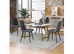 Set Tavolo Da Pranzo Fortuna Lai 117 Cm Con 4 Sedie, Tavolo Da Pranzo Rettangolare Set Tavolo Da Cucina Moderno ,Sedie Da Pranzo In Lino Grigio Scuro, Gambe Del Tavolo Dorate