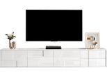 Fortuna Lai Mobile Tv Moderno Bianco 170 Cm, Sospeso O A Terra, Superficie Completamente Lucida, Senza Maniglie Con 3 Ante E 2 Cassetti, Ampio Spazio Contenitivo Per Il Soggiorno
