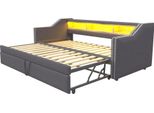 Fortuna Lai Letto Imbottito Divano Letto Estraibile 90/180 X 190 Cm, Vano Portaoggetti Multifunzionale, Luce Led E Presa Usb, Con Rete A Doghe, Grigio Scuro