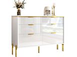 Fortuna Lai Moderno Mobile Contenitore Con 6 Cassetti In Bianco E Oro, Frontali Lucidi, Ampio Spazio Contenitivo Per Soggiorno, Sala Da Pranzo E Corridoio, Elegante Mobile Contenitore Per Un Organizzato.