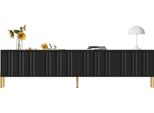Mobile Tv Fortuna Lai Nero, 190 Cm (L) X 38 Cm (P) X 48 Cm (A), Gambe Dorate