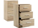 Fortuna Lai Set Di 2 Comodini In Truciolare, Comodino Con 3 Cassetti, Comodino Per Camera Da Letto/Soggiorno, Colore Naturale