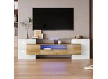 Fortuna Lai Elegante Mobile Tv, Lowboard. Bianco Lucido, 200 Cm, Illuminazione A Led, Mobili Per Soggiorno. Design Moderno. Elegante Superficie In Vetro.