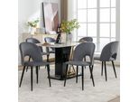 Fortuna Lai Sedia Da Pranzo (6 Pezzi), Sedia Imbottita Di Design Con Schienale, Seduta In Velluto, Struttura In Metallo, Piedini Regolabili, Motivo A Rombi Sul Retro, Grigio