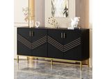 Fortuna Lai Credenza Moderna A 4 Ante – Design Elegante In Nero E Oro, Struttura In Mdf Con Gambe In Metallo, Ampia Capienza, Ripiani Regolabili In Altezza – Per Soggiorno, Sala Da Pranzo E Corridoio