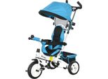 Fortuna Lai 6-In-1 Triciclo Con Barra Di Spinta, Triciclo Per Bambini Con Tettuccio Parasole Rimovibile, Bicicletta Senza Pedali Con Cintura Di Sicurezza A 5 Punti, Cestino, Portabevande, Per Bambini Da 1 A 5 Anni, Blu