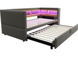 Fortuna Lai Letto Imbottito Divano Letto Estraibile 90/180*190 Cm, Dotato Di Luci A Led, Prese Di Corrente E Numerosi Vani Portaoggetti, Letto Imbottito, Divano Letto Multifunzionale, Letto Singolo, Grigio Scuro.
