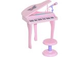 Fortuna Lai Tastiera Per Bambini Con 37 Tasti, Sgabello Per Pianoforte Con Microfono, Modalità Didattica Led, Registrazione, Strumento Musicale Pianoforte Per Bambini Dai 3 Ai 6 Anni Rosa