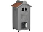 Fortuna Lai Casa Per Gatti Per Lettino O Lettiera Armadio Versatile Per Gatti, Legno Di Abete, Tetto In Asfalto, Grigio, 59X55X109 Cm