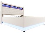 Letto Imbottito Fortuna Lai Led 180 X 200 Cm, Letto Imbottito Con Vano Contenitore, Porta Usb E Vano Contenitore Idraulico, Tessuto In Lino Delicato Sulla Pelle, Beige