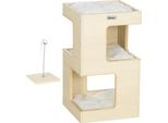 Fortuna Lai Cuccia Per Gatti, Grotta Per Gatti, 2 Livelli, Giocattoli Inclusi, 34 Cm X 34 Cm X 60 Cm, Naturale + Grigio Chiaro
