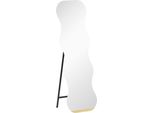 Specchio A Figura Intera Fortuna Lai Senza Cornice, Base In Legno, Posizionabile In Modo Flessibile, Forma Ondulata, Nero