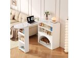 Fortuna Lai Tavolo Da Bar E Tavolo Da Pranzo Moderno Allungabile, Tavolino Alto Girevole – Con Area Per Animali Domestici, Senza Ciotola Per Animali Domestici E Cuscino Per Animali Domestici, Bianco, Piano Del Tavolo Effetto Marmo, 120(+80)×40×100 Cm