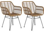 Set Di 2 Sedie Fortuna Lai In Stile Boho, Sedie Da Cucina, Rattan Pe, 56 X 60 X 79 Cm, Naturale + Nero