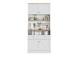 Fortuna Lai Elegante Credenza Bianca Per Sala Da Pranzo Con 2 Cassetti E 4 Ante – Elegante Buffet Per Cucina, Sala Da Pranzo E Soggiorno Con Maniglie Argentate E Ampio Spazio Di Contenimento